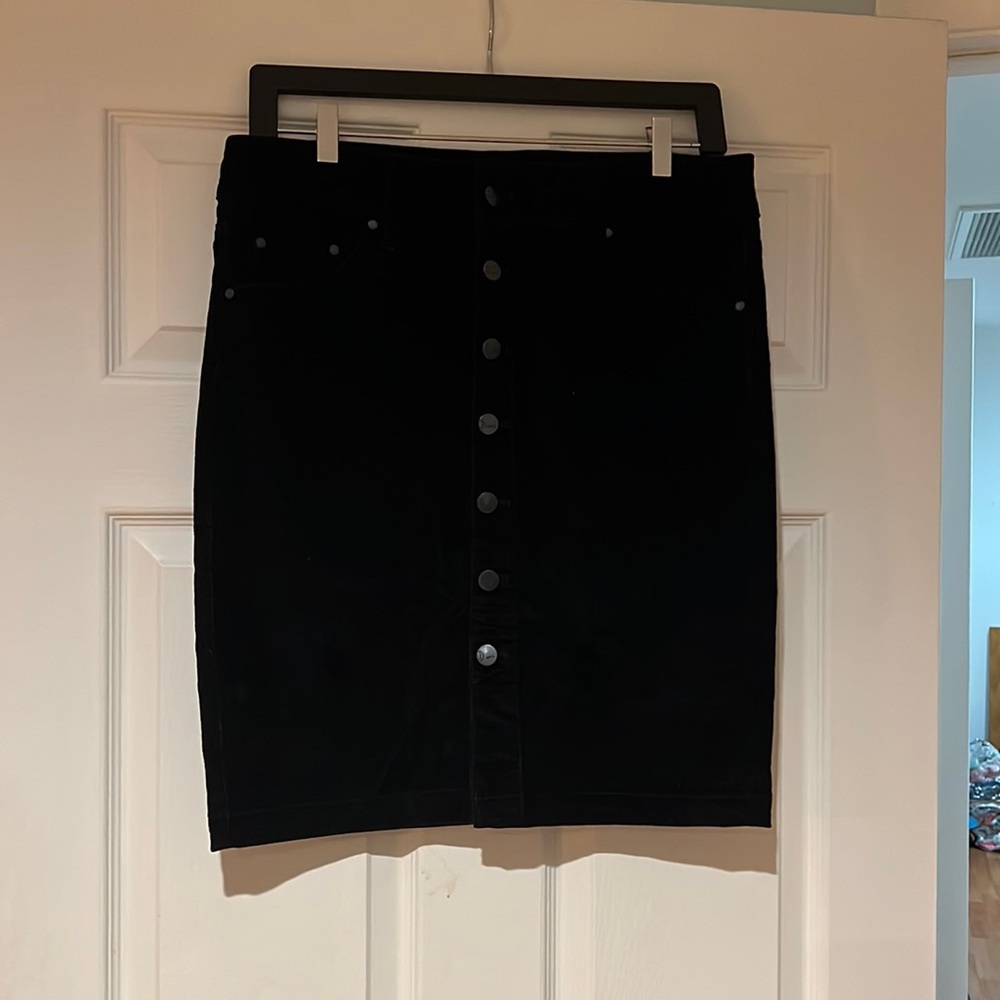 Black corduroy button front skirt